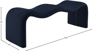 Meridian Furniture Willow Upholstered Bench with Iron Frame for Bedroom Entryway or Living Room Accent Seating Chenille Fabric Navy 22098Navy