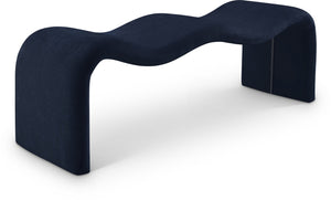 Meridian Furniture Willow Upholstered Bench with Iron Frame for Bedroom Entryway or Living Room Accent Seating Chenille Fabric Navy 22098Navy