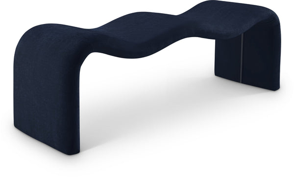 Meridian Furniture Willow Upholstered Bench with Iron Frame for Bedroom Entryway or Living Room Accent Seating Chenille Fabric Navy 22098Navy