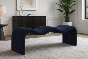 Meridian Furniture Willow Upholstered Bench with Iron Frame for Bedroom Entryway or Living Room Accent Seating Chenille Fabric Navy 22098Navy