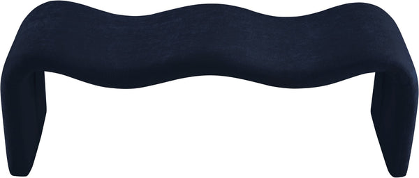 Meridian Furniture Willow Upholstered Bench with Iron Frame for Bedroom Entryway or Living Room Accent Seating Chenille Fabric Navy 22098Navy
