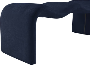 Meridian Furniture Willow Upholstered Bench with Iron Frame for Bedroom Entryway or Living Room Accent Seating Chenille Fabric Navy 22098Navy