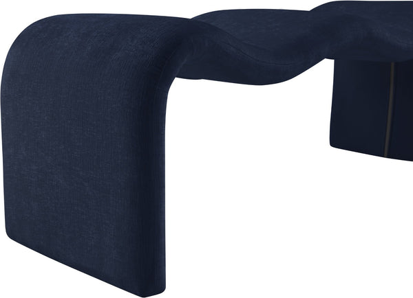 Meridian Furniture Willow Upholstered Bench with Iron Frame for Bedroom Entryway or Living Room Accent Seating Chenille Fabric Navy 22098Navy