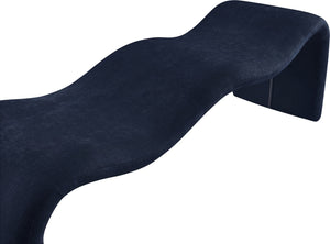 Meridian Furniture Willow Upholstered Bench with Iron Frame for Bedroom Entryway or Living Room Accent Seating Chenille Fabric Navy 22098Navy