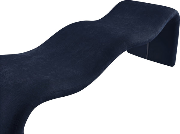 Meridian Furniture Willow Upholstered Bench with Iron Frame for Bedroom Entryway or Living Room Accent Seating Chenille Fabric Navy 22098Navy