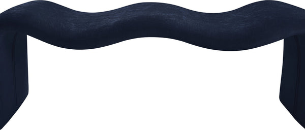Meridian Furniture Willow Upholstered Bench with Iron Frame for Bedroom Entryway or Living Room Accent Seating Chenille Fabric Navy 22098Navy