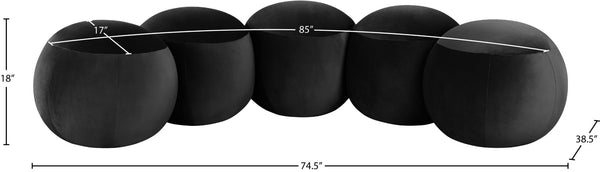 Meridian Furniture Apollo Art Deco Velvet Upholstered Bench with Circular Cushions for Bedroom Entryway 22099Black
