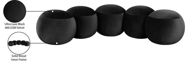 Meridian Furniture Apollo Art Deco Velvet Upholstered Bench with Circular Cushions for Bedroom Entryway 22099Black