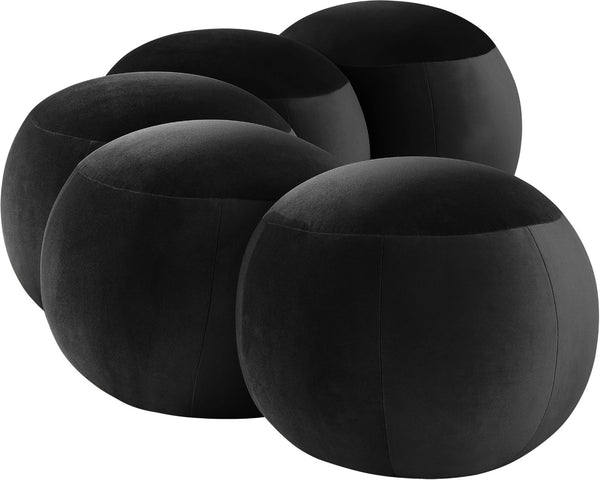 Meridian Furniture Apollo Art Deco Velvet Upholstered Bench with Circular Cushions for Bedroom Entryway 22099Black