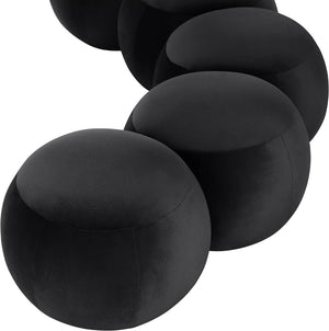 Meridian Furniture Apollo Art Deco Velvet Upholstered Bench with Circular Cushions for Bedroom Entryway 22099Black