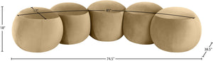 Meridian Furniture Apollo Art Deco Velvet Upholstered Bench with Plush Foam Seat for Bedroom Entryway 22099Camel
