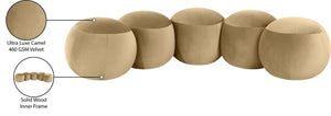 Meridian Furniture Apollo Art Deco Velvet Upholstered Bench with Plush Foam Seat for Bedroom Entryway 22099Camel
