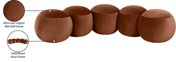 Meridian Furniture Apollo Art Deco Cognac Velvet Upholstered Bench with Sculptural Cushion Detailing 22099Cognac