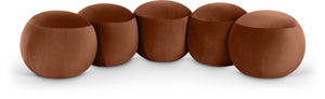 Meridian Furniture Apollo Art Deco Cognac Velvet Upholstered Bench with Sculptural Cushion Detailing 22099Cognac