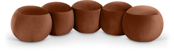Meridian Furniture Apollo Art Deco Cognac Velvet Upholstered Bench with Sculptural Cushion Detailing 22099Cognac