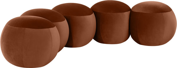 Meridian Furniture Apollo Art Deco Cognac Velvet Upholstered Bench with Sculptural Cushion Detailing 22099Cognac