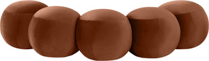 Meridian Furniture Apollo Art Deco Cognac Velvet Upholstered Bench with Sculptural Cushion Detailing 22099Cognac