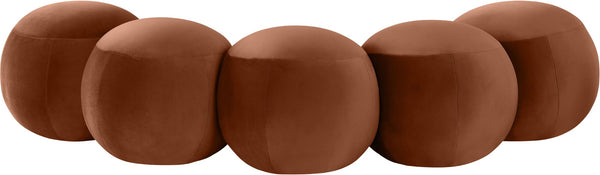 Meridian Furniture Apollo Art Deco Cognac Velvet Upholstered Bench with Sculptural Cushion Detailing 22099Cognac