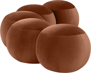 Meridian Furniture Apollo Art Deco Cognac Velvet Upholstered Bench with Sculptural Cushion Detailing 22099Cognac