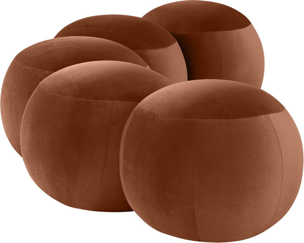 Meridian Furniture Apollo Art Deco Cognac Velvet Upholstered Bench with Sculptural Cushion Detailing 22099Cognac