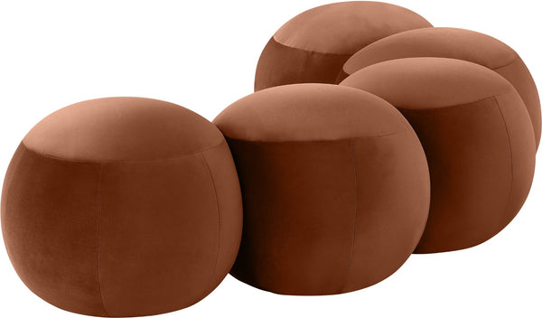 Meridian Furniture Apollo Art Deco Cognac Velvet Upholstered Bench with Sculptural Cushion Detailing 22099Cognac