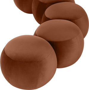 Meridian Furniture Apollo Art Deco Cognac Velvet Upholstered Bench with Sculptural Cushion Detailing 22099Cognac