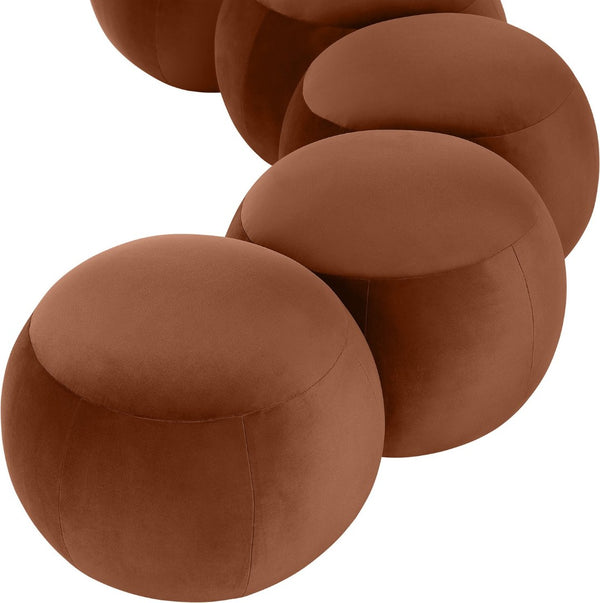 Meridian Furniture Apollo Art Deco Cognac Velvet Upholstered Bench with Sculptural Cushion Detailing 22099Cognac