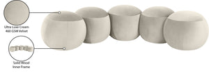 Meridian Furniture Apollo Art Deco Cream Velvet Upholstered Bench with Sculptural Circular Cushion Detail 22099Cream
