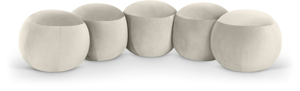 Meridian Furniture Apollo Art Deco Cream Velvet Upholstered Bench with Sculptural Circular Cushion Detail 22099Cream