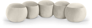 Meridian Furniture Apollo Art Deco Cream Velvet Upholstered Bench with Sculptural Circular Cushion Detail 22099Cream