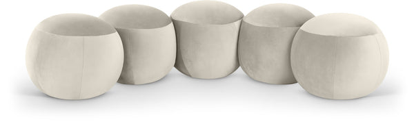 Meridian Furniture Apollo Art Deco Cream Velvet Upholstered Bench with Sculptural Circular Cushion Detail 22099Cream