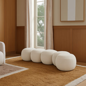 Meridian Furniture Apollo Art Deco Cream Velvet Upholstered Bench with Sculptural Circular Cushion Detail 22099Cream