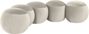 Meridian Furniture Apollo Art Deco Cream Velvet Upholstered Bench with Sculptural Circular Cushion Detail 22099Cream