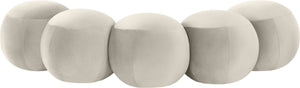 Meridian Furniture Apollo Art Deco Cream Velvet Upholstered Bench with Sculptural Circular Cushion Detail 22099Cream