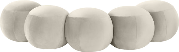 Meridian Furniture Apollo Art Deco Cream Velvet Upholstered Bench with Sculptural Circular Cushion Detail 22099Cream