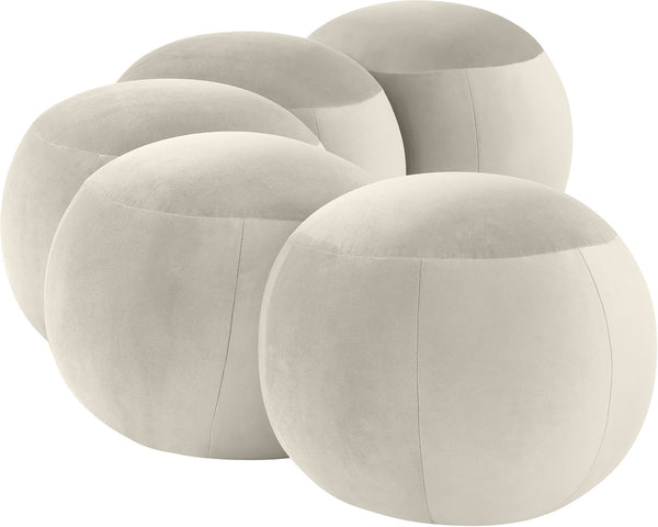 Meridian Furniture Apollo Art Deco Cream Velvet Upholstered Bench with Sculptural Circular Cushion Detail 22099Cream