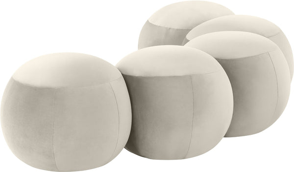 Meridian Furniture Apollo Art Deco Cream Velvet Upholstered Bench with Sculptural Circular Cushion Detail 22099Cream