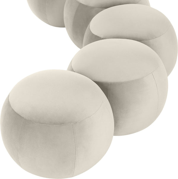 Meridian Furniture Apollo Art Deco Cream Velvet Upholstered Bench with Sculptural Circular Cushion Detail 22099Cream
