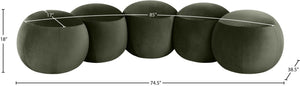 Meridian Furniture Apollo Art Deco Emerald Velvet Upholstered Bench with Sculptural Cushion Detailing 22099Green