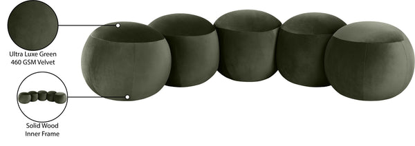 Meridian Furniture Apollo Art Deco Emerald Velvet Upholstered Bench with Sculptural Cushion Detailing 22099Green