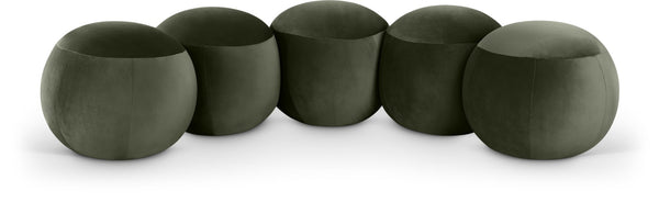 Meridian Furniture Apollo Art Deco Emerald Velvet Upholstered Bench with Sculptural Cushion Detailing 22099Green