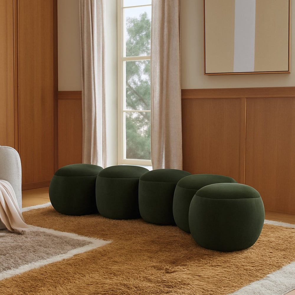Meridian Furniture Apollo Art Deco Emerald Velvet Upholstered Bench with Sculptural Cushion Detailing 22099Green