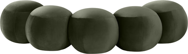 Meridian Furniture Apollo Art Deco Emerald Velvet Upholstered Bench with Sculptural Cushion Detailing 22099Green