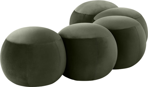 Meridian Furniture Apollo Art Deco Emerald Velvet Upholstered Bench with Sculptural Cushion Detailing 22099Green