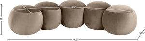 Meridian Furniture Apollo Art Deco Velvet Upholstered Bench with Circular Tufting for Bedroom or Entryway 22099Taupe
