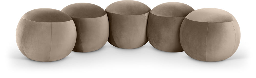 Meridian Furniture Apollo Art Deco Velvet Upholstered Bench with Circular Tufting for Bedroom or Entryway 22099Taupe