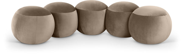 Meridian Furniture Apollo Art Deco Velvet Upholstered Bench with Circular Tufting for Bedroom or Entryway 22099Taupe