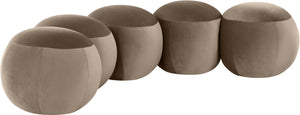 Meridian Furniture Apollo Art Deco Velvet Upholstered Bench with Circular Tufting for Bedroom or Entryway 22099Taupe