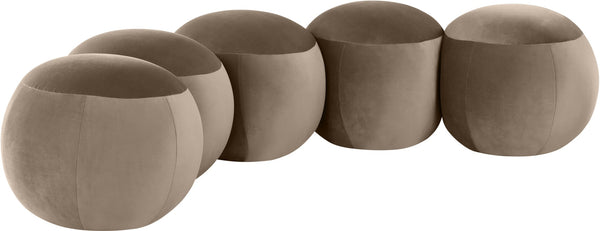 Meridian Furniture Apollo Art Deco Velvet Upholstered Bench with Circular Tufting for Bedroom or Entryway 22099Taupe