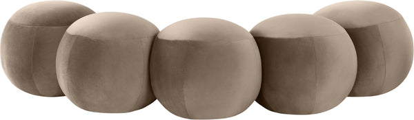 Meridian Furniture Apollo Art Deco Velvet Upholstered Bench with Circular Tufting for Bedroom or Entryway 22099Taupe